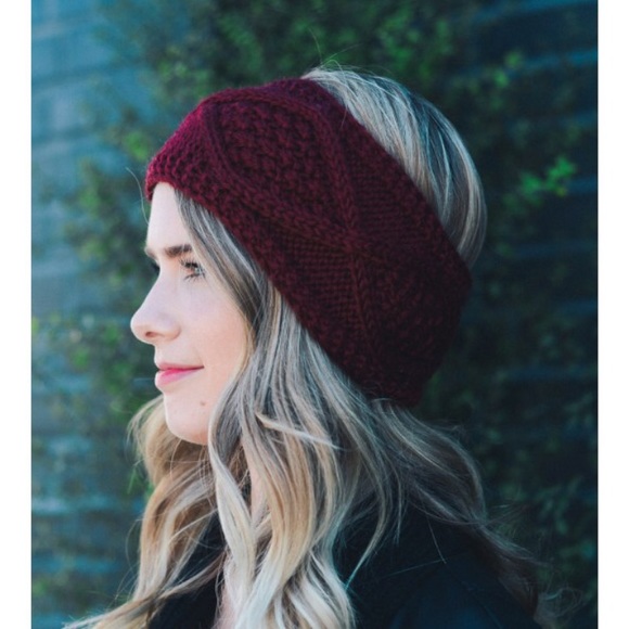 🧡Burgundy Diamond Stitch Knit Headband - Picture 2 of 2